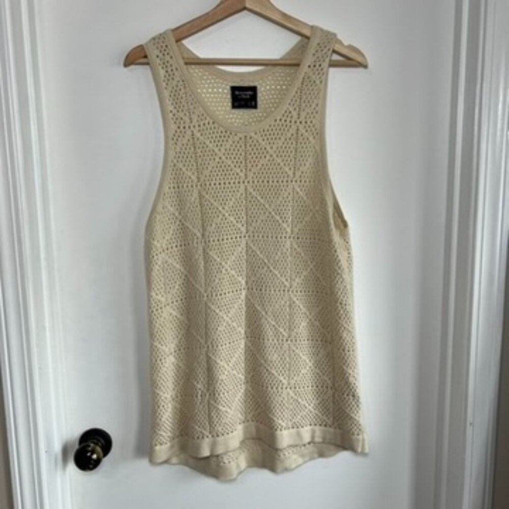 Abercrombie & Fitch Cream Crochet Knit Mini Dress Swim Cover, Size Medium